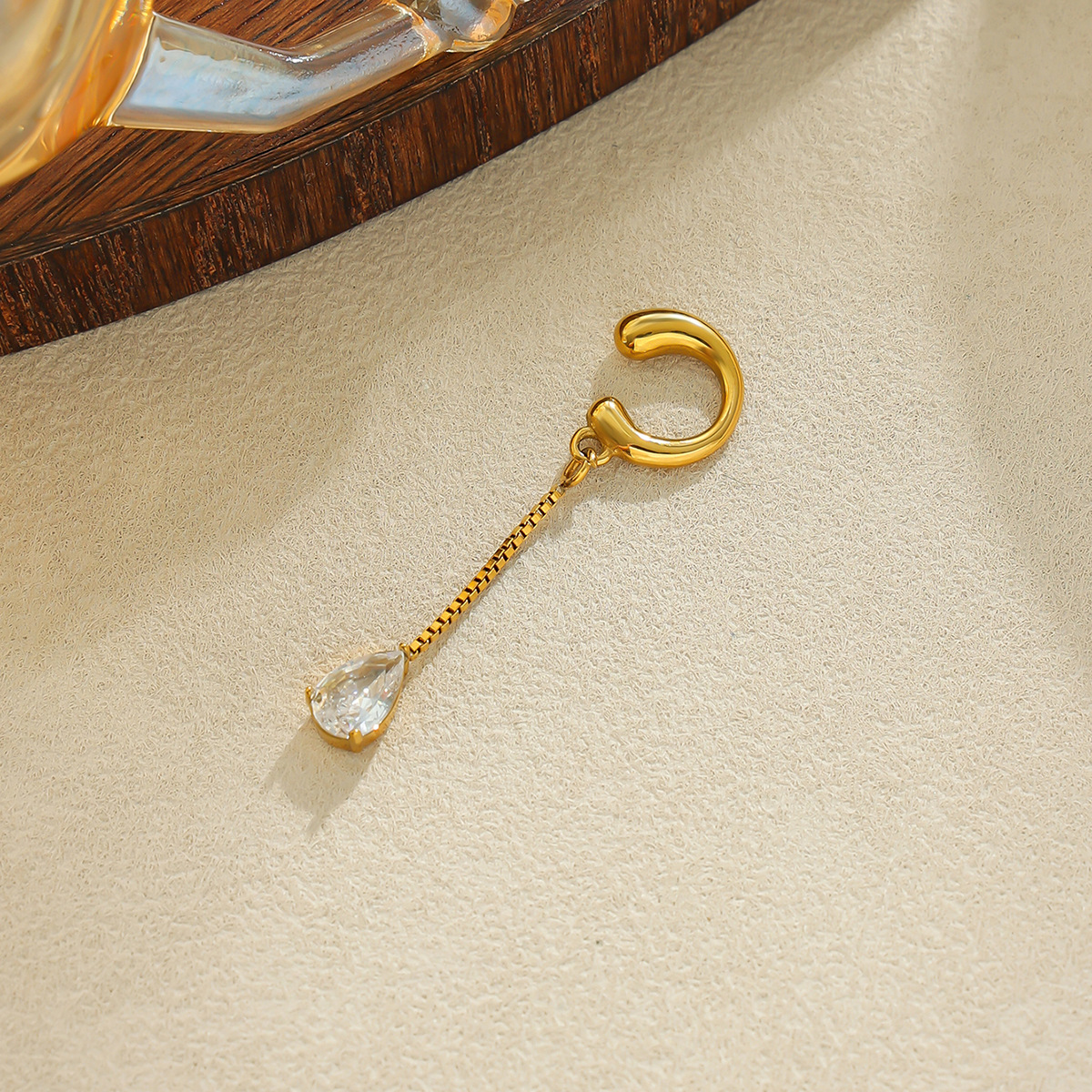 Tassel Water Drop Pendant Zircon Stainless Steel Ear Cliip photo 4