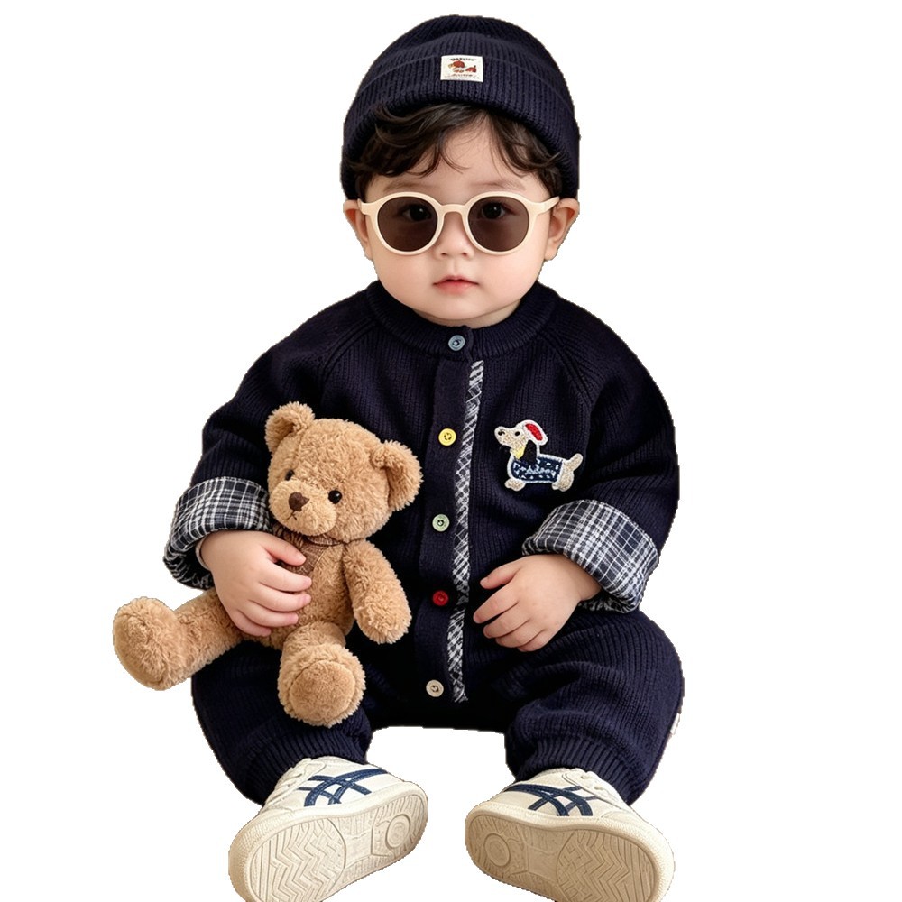 Trendy Knitted Wool Romper Two-piece Set Dachshund-themed Onesie photo 2