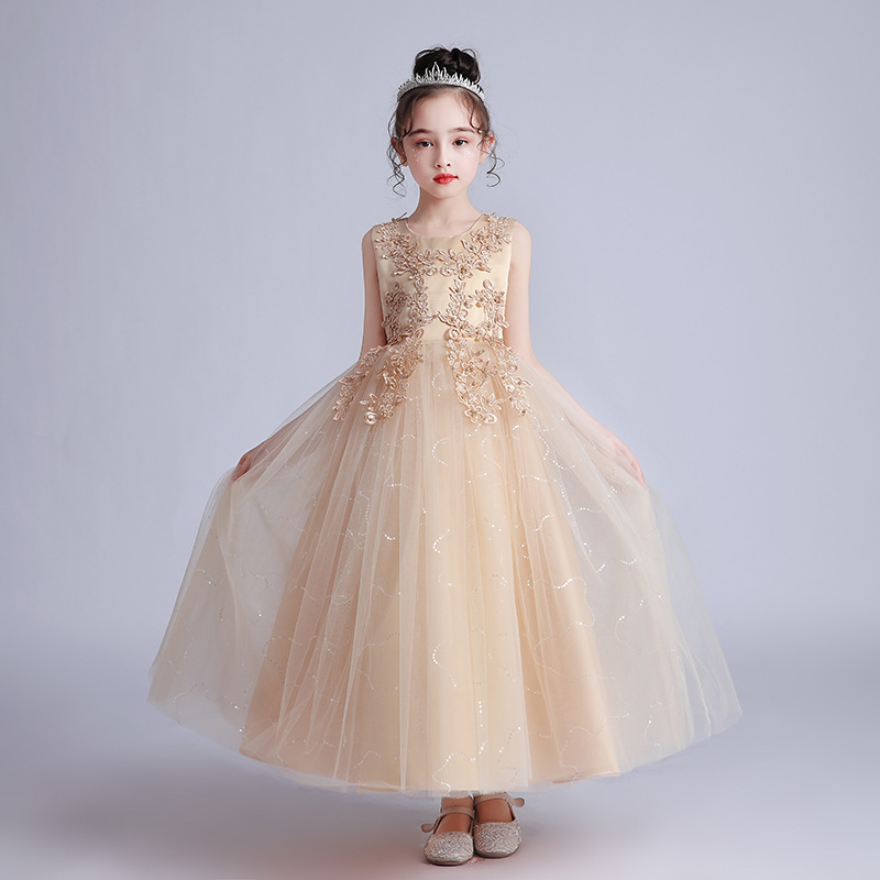 Children's Long Wedding Dress Fluffy Tulle Princess Gown photo 1