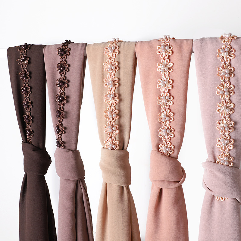 Pearl Chiffon Nail Pearl Decorative Headscarf photo 7