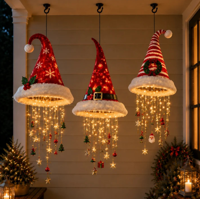 Christmas Hanging Hat Decor Lamp 3D-Printed Christmas Hat Chandelier photo 7