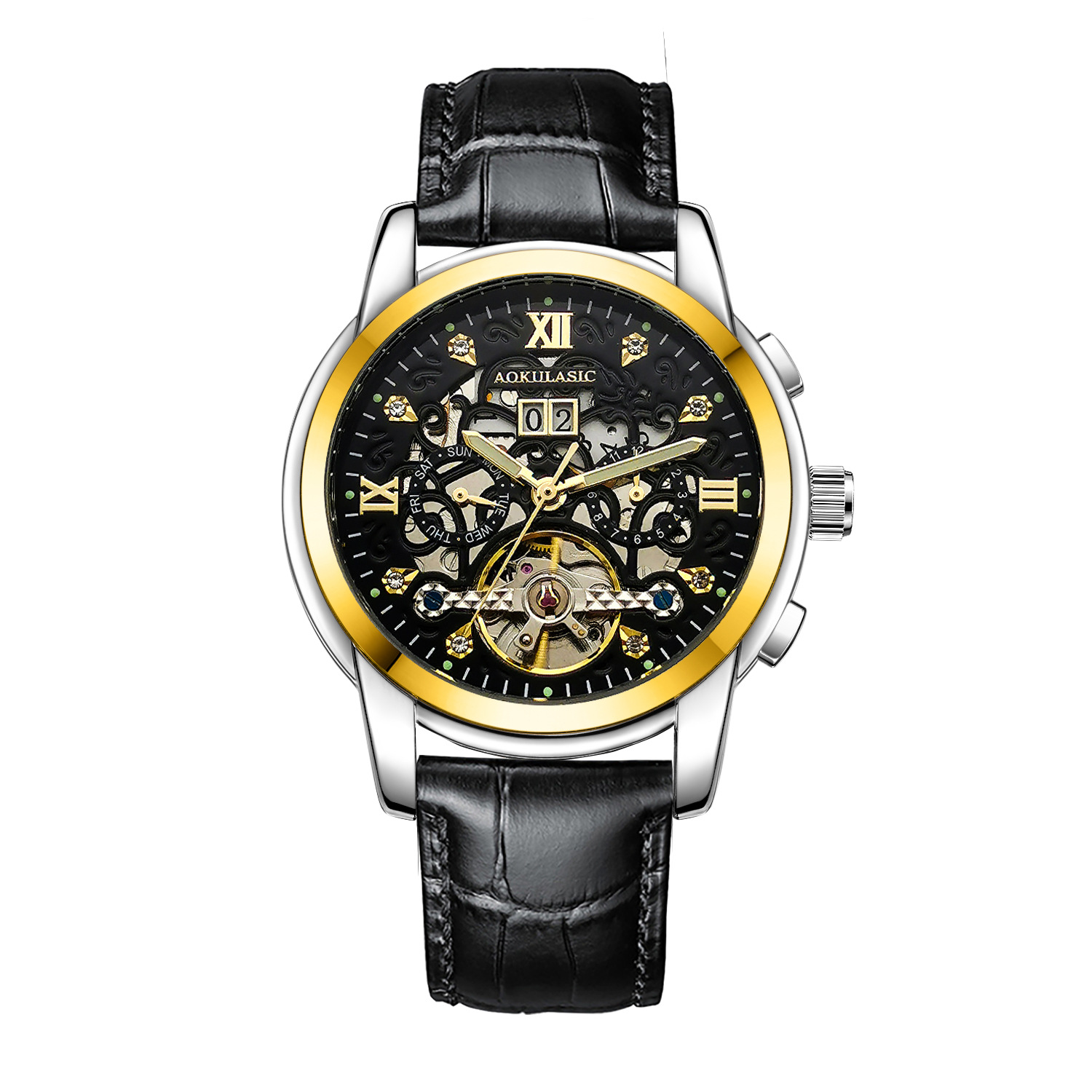 New Mens Large-rotor Skeleton Automatic Mechanical Watch photo 3