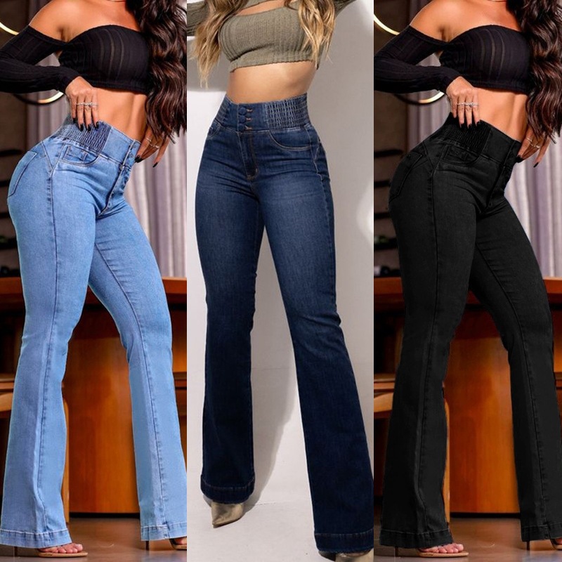 Elastic Waisted High-waist Stretch Slim-fit Boot-lift Denim Trousers photo 1