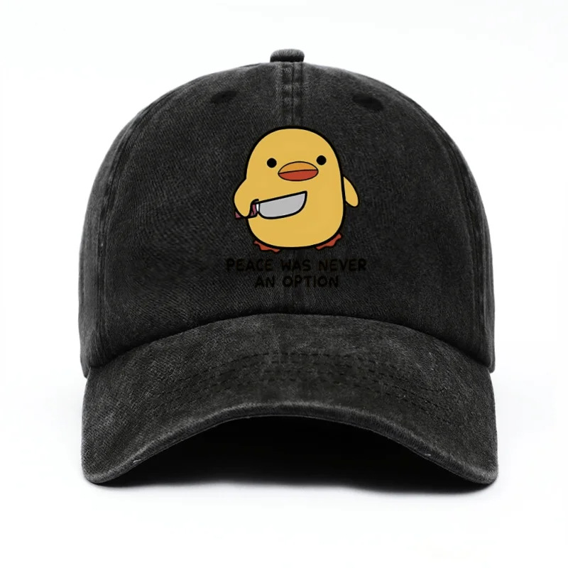 Playful Yellow Duck Print Washed And Distressed Baseball Cap With A Fun Peaked Brim photo 8