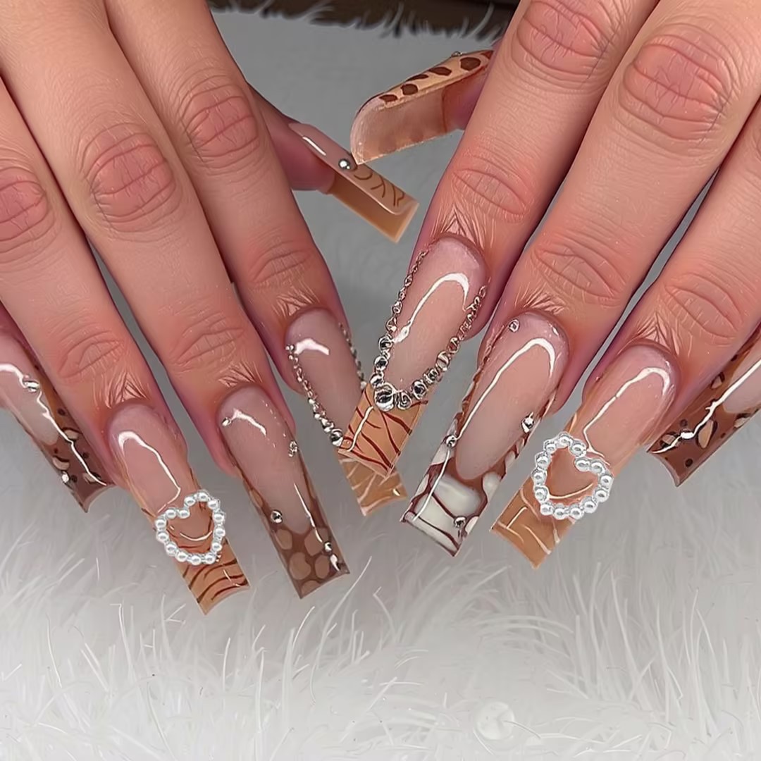 Long-tube Crocodile-pattern French False Nails photo 1