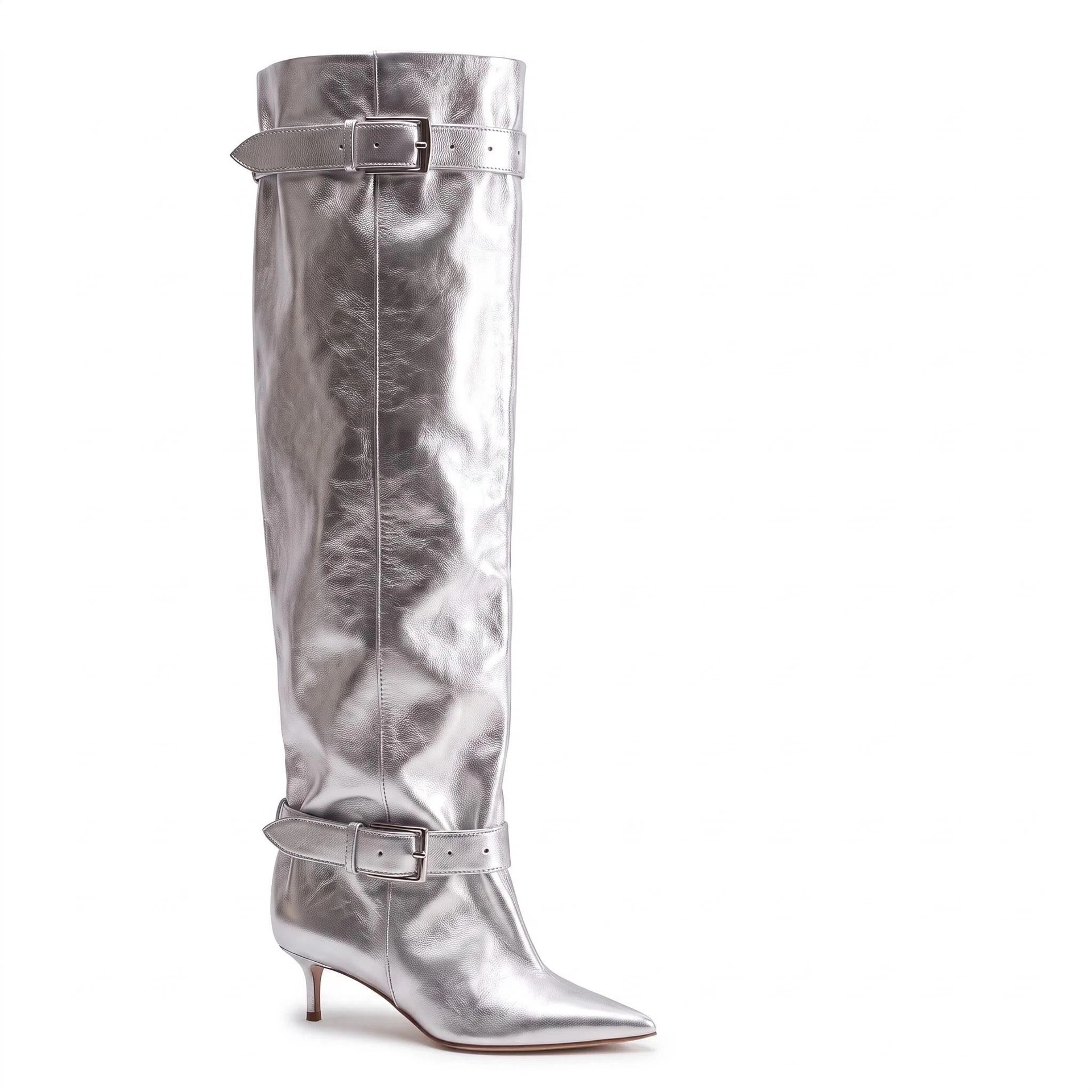 Pointed-toe Low-heeled Buckle-decorated Over-the-knee Womens Boots photo 8