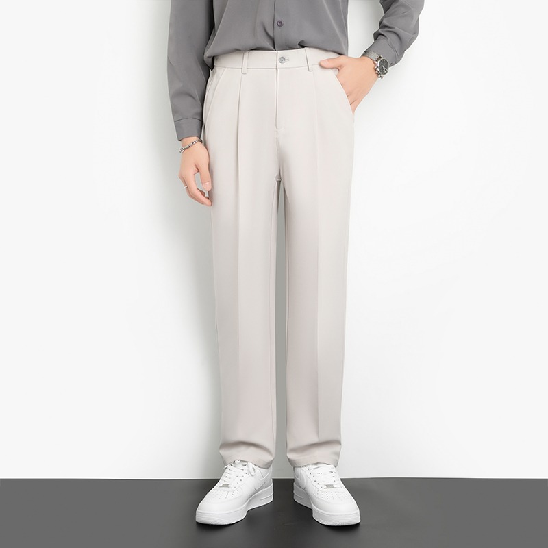 Loose-fitting Straight-leg Trousers Ice-silk White Suit Pants For Men photo 5