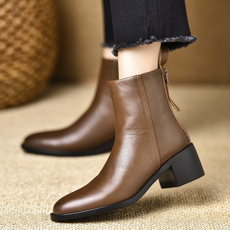 Retro Chunky-heel Ankle Boots For Women Round Toe Versatile photo 5
