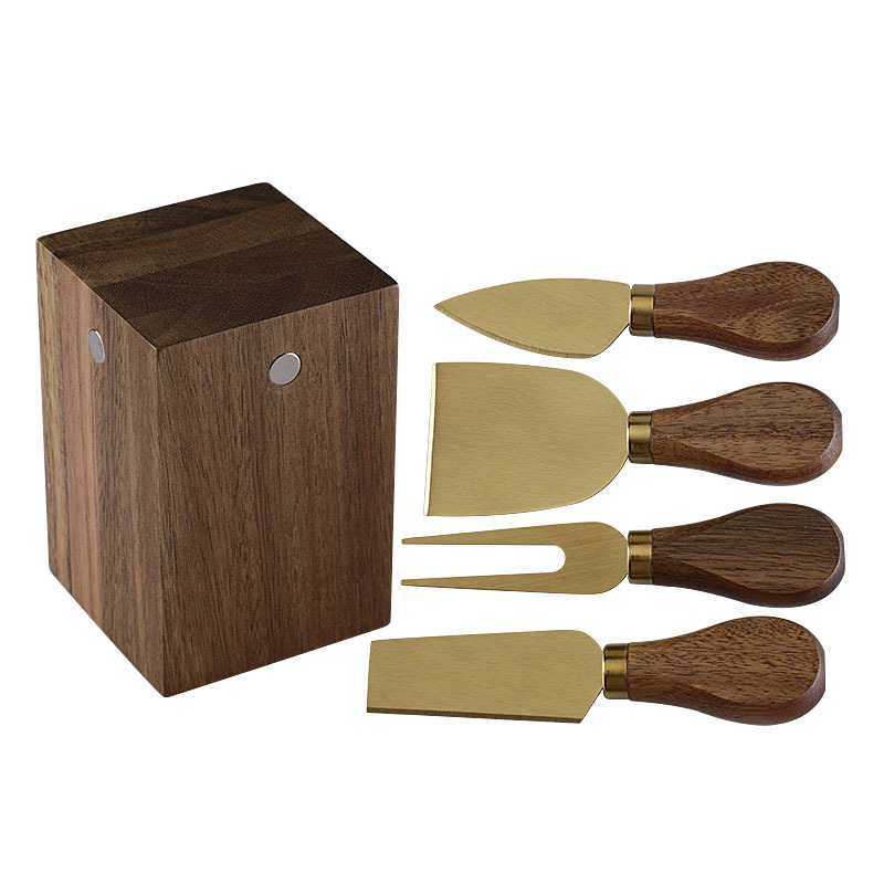 Acacia Wood Magnetic Stainless Steel Cheese Knife Set 5 Pieces photo 3