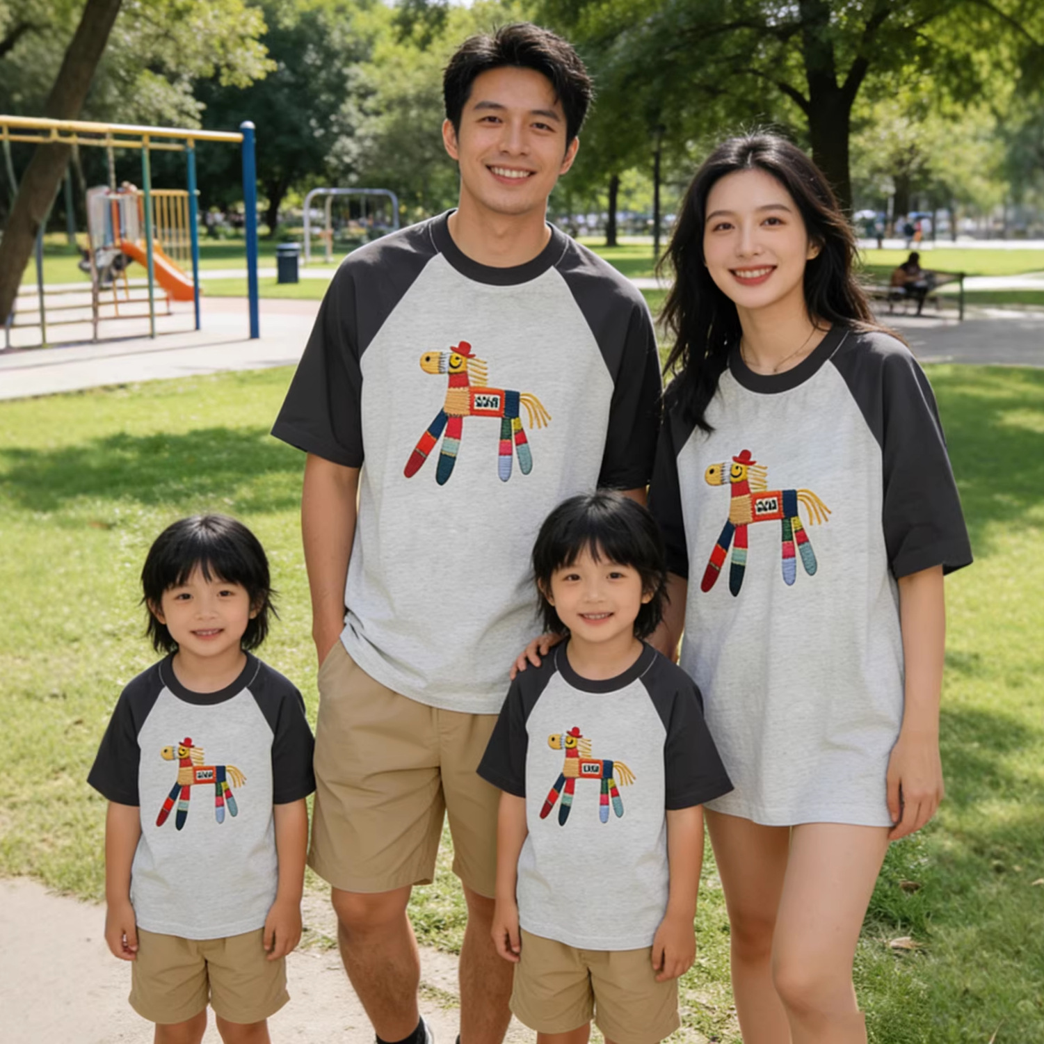 Fashionable Color-Block Cartoon Trendy Loose-Fit Plus-Size T-Shirt Set photo 1