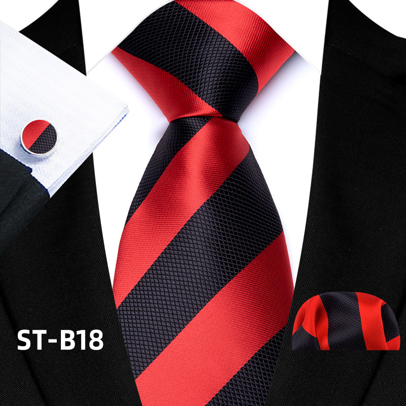 Solid-color Men's Tie Cufflinks Pocket Square photo 6