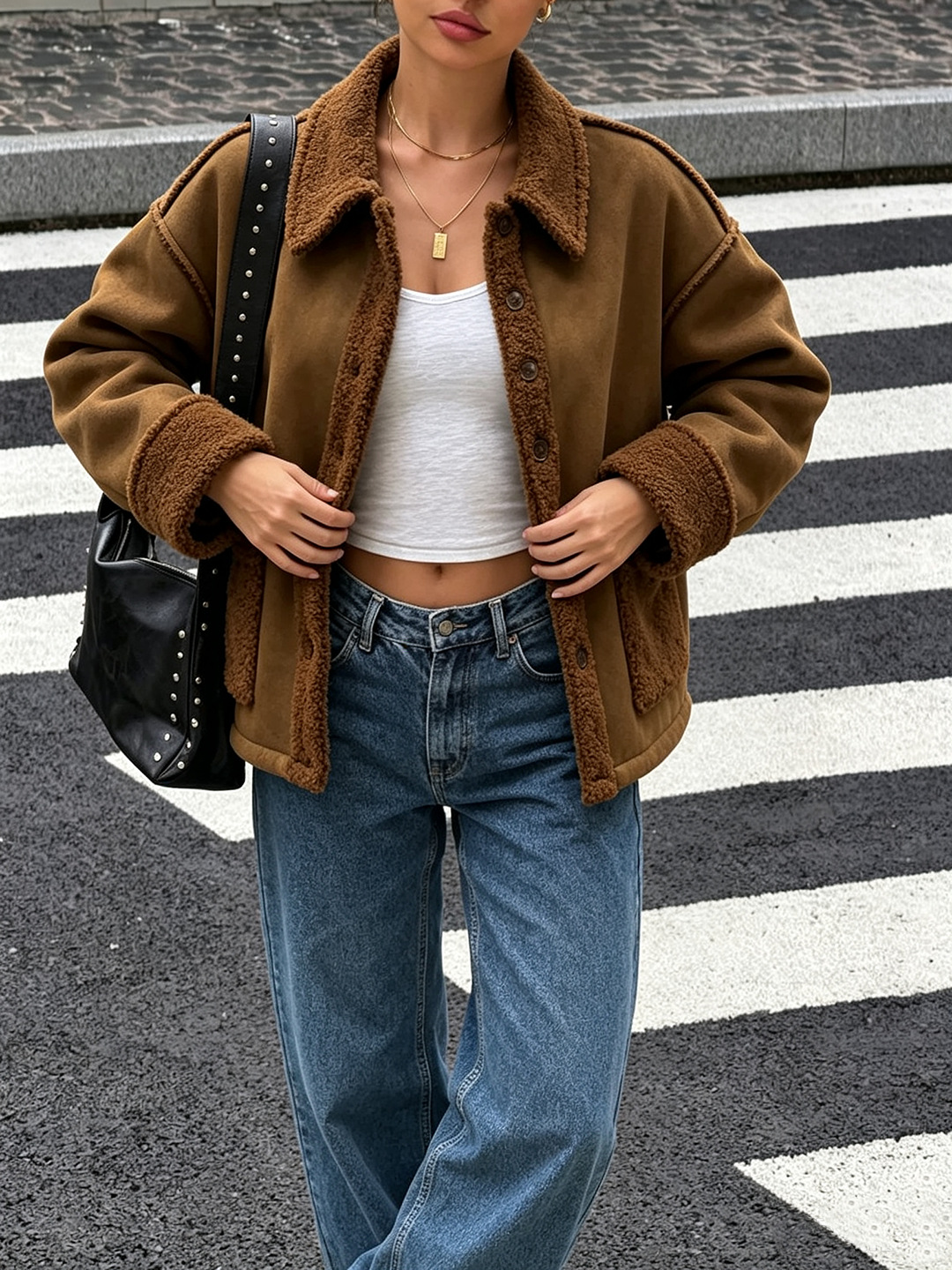 Lamb Wool Collar Loose-fitting Short Warm Jacket photo 4
