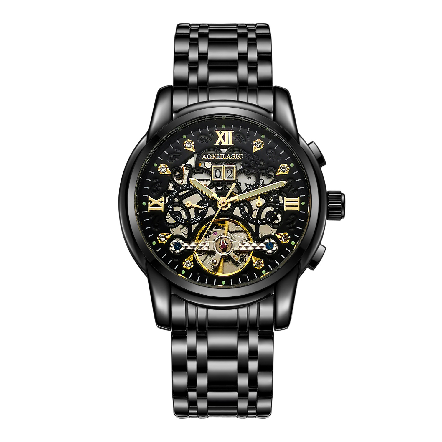 New Mens Large-rotor Skeleton Automatic Mechanical Watch photo 4