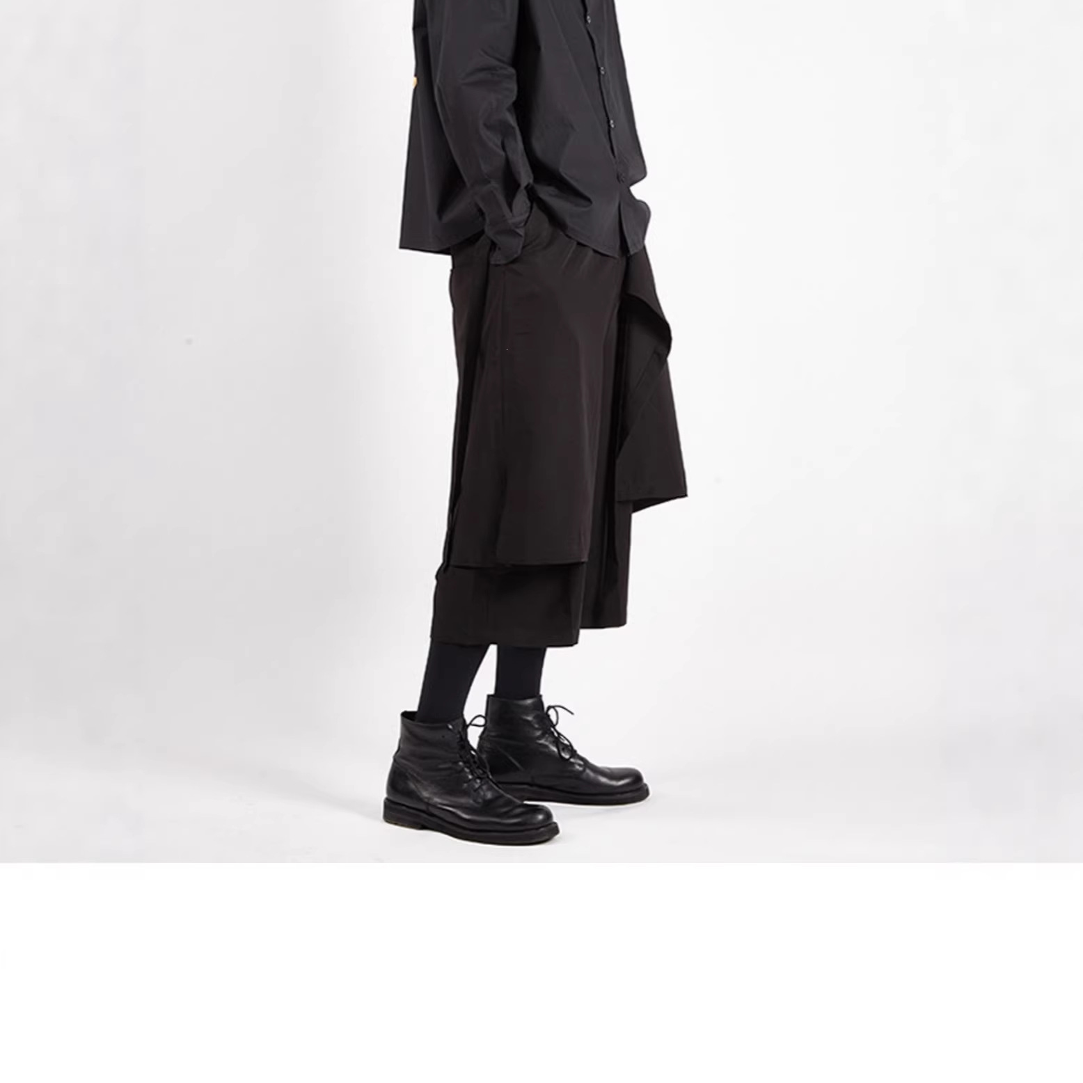 SpringSummer Mens Wide-leg Pants Faux Two-piece Design Culottes photo 6