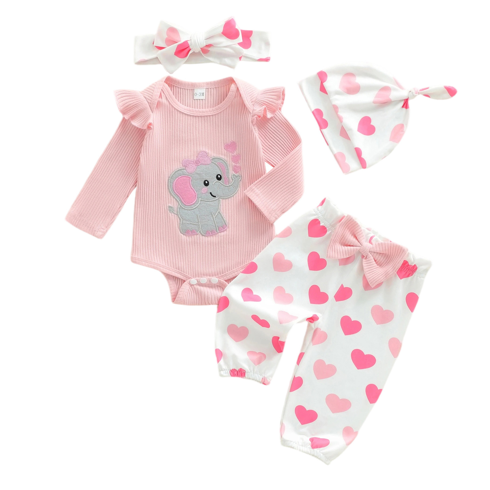 Long-sleeved Onesie With Long Pants Hat Hairband, Four-piece Set photo 4