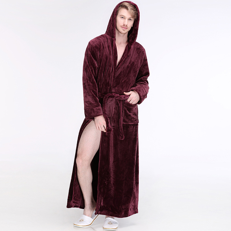 Mens Winter Hooded Thickened Long-Style Nightgown photo 2