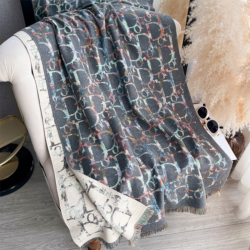 Light Luxury Colorful D-Letter Jacquard Shawl For Women photo 4