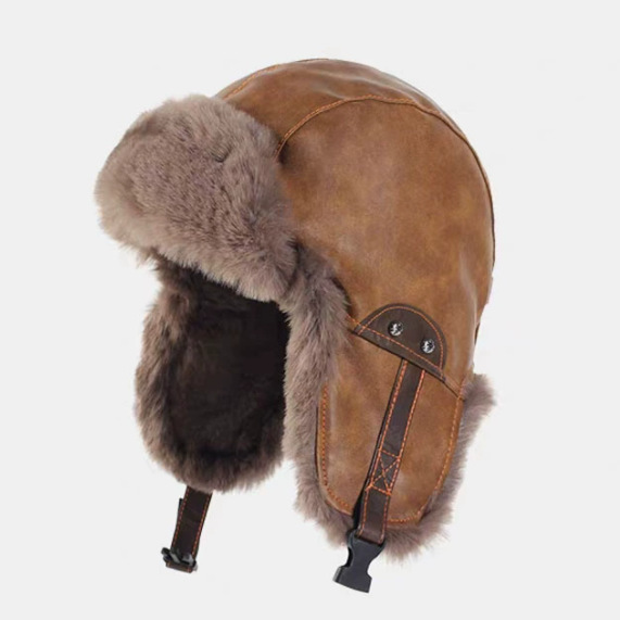 Motorcycle-style PU Leather Winter Thickened Cold-proof Earflap Retro Lei Feng Cap For Men photo 4