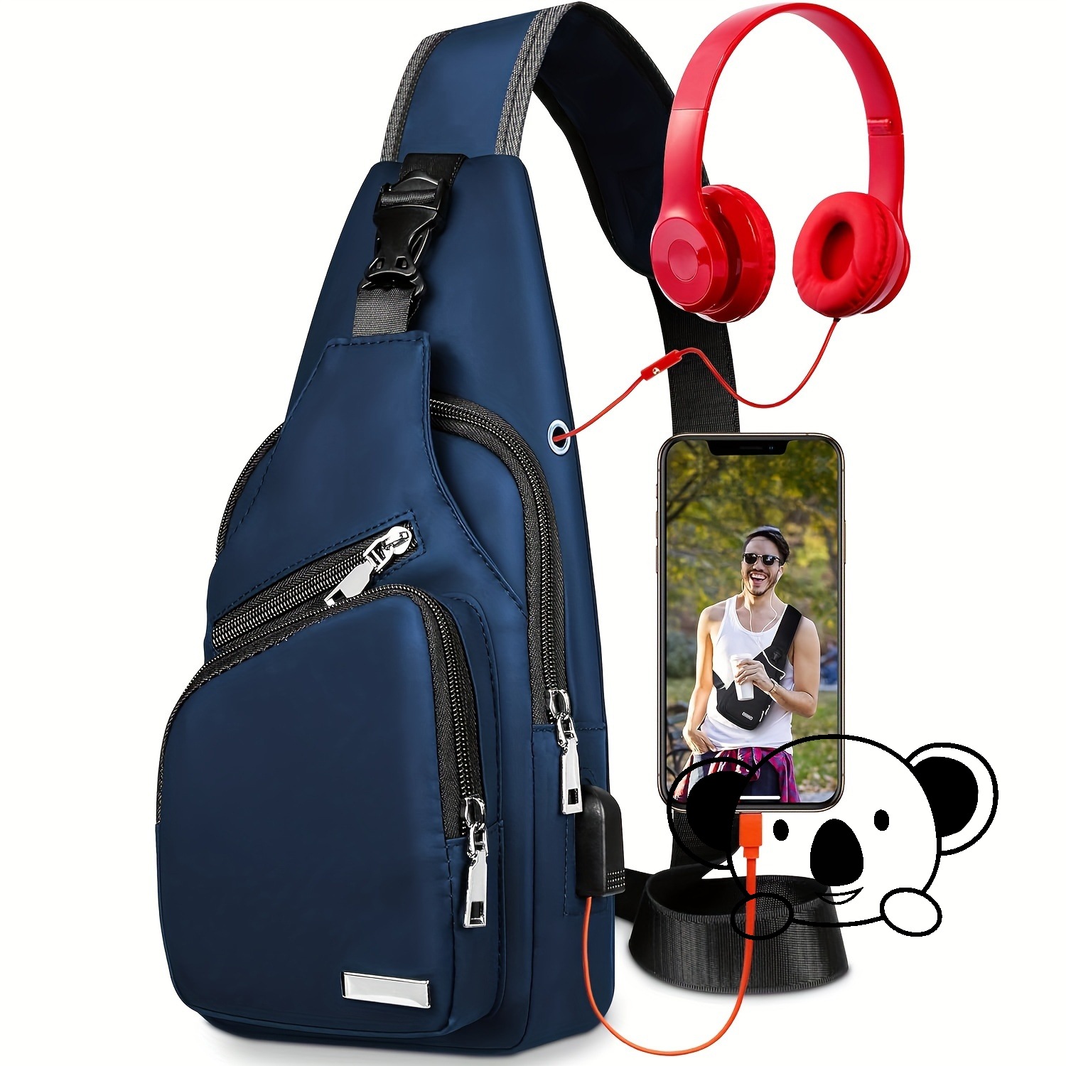 Q 38041 Men's Waterproof USB Chest Bag Mens Waterproof Chest Bag photo 2