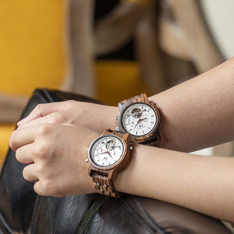 Business Flywheel Mechanical Multi-function Wooden Watch photo 2