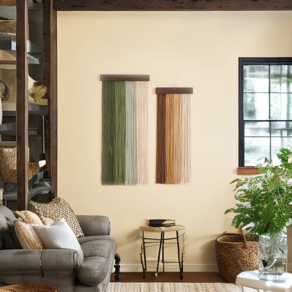 Handmade Bohemian Wall Hanging Tapestry With Wooden Bar And Tassels - Nordic Home Decor For Living Room Bedroom photo 6