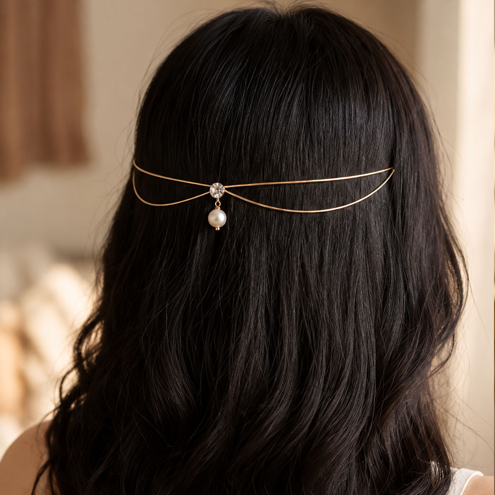 Retro Pearl Rhinestone Headband Hair Accessory For Women photo 4