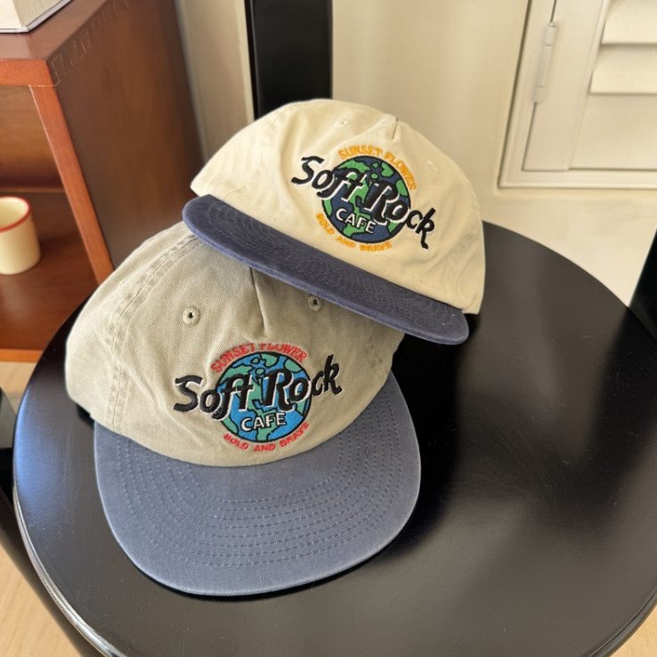 Retro Distressed Embroidery Color-block Flat-brim Baseball Cap photo 6