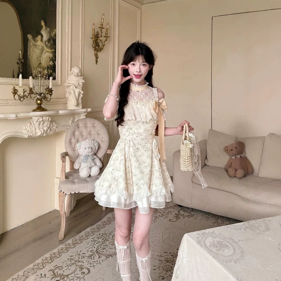 Womens Floral-print Dress With A Tie Waist Slimming Short Style Trendy photo 5