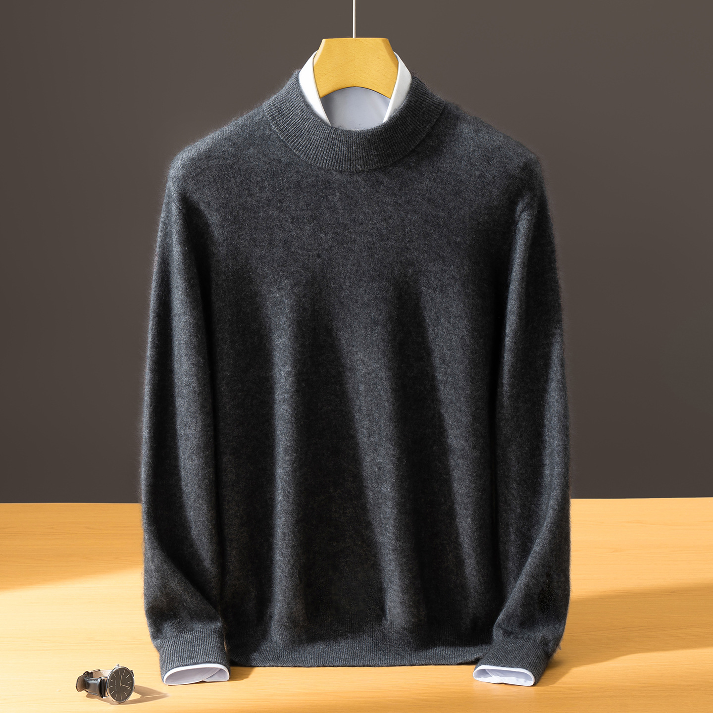 Men's Semi-High-Neck Solid Color Innerwear Cashmere Sweater photo 6