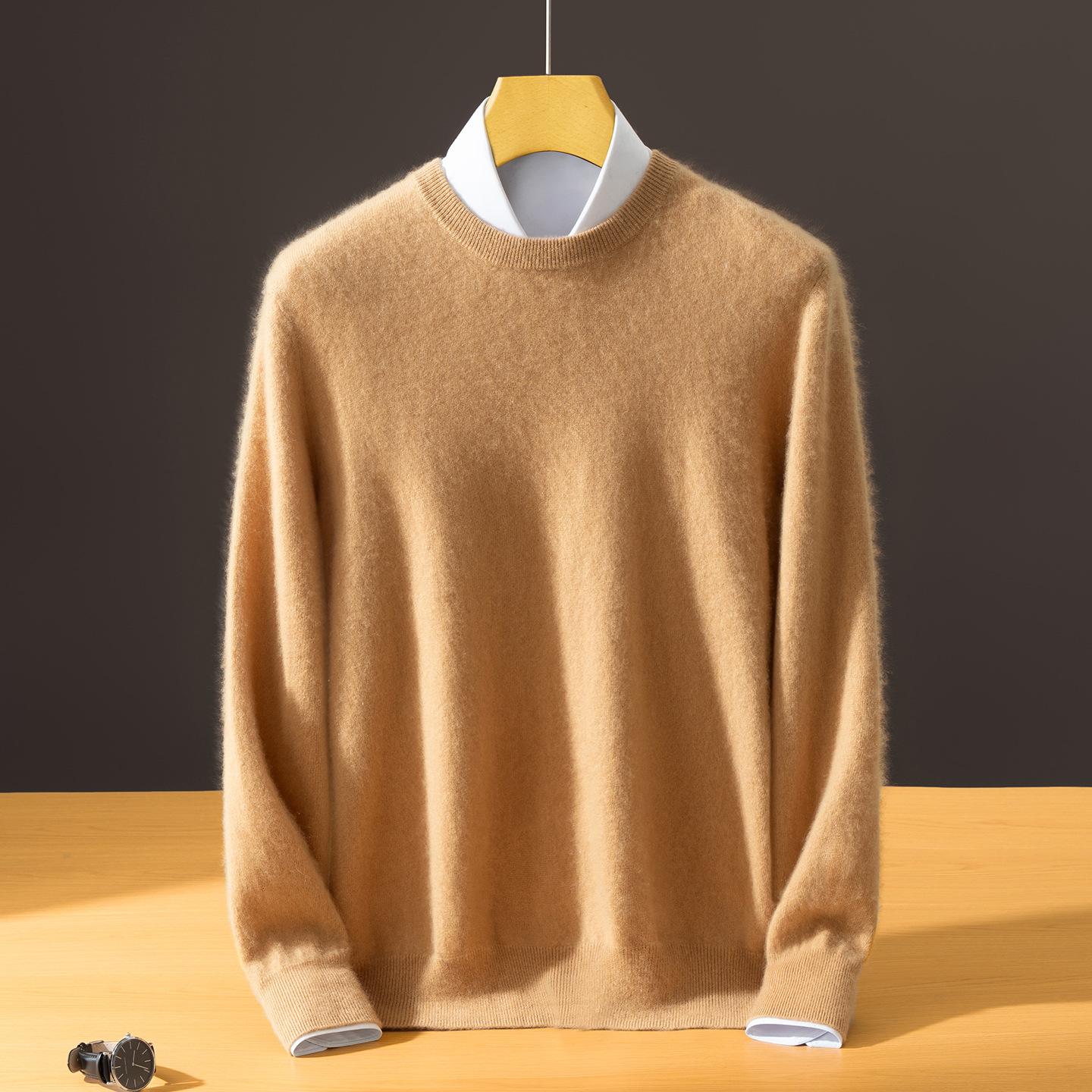 Men's Semi-High-Neck Solid Color Innerwear Cashmere Sweater photo 8