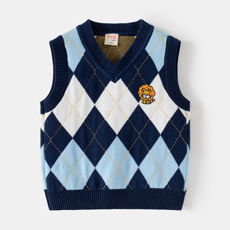 Boys Fashionable Lion-Embroidered Knitted Vest photo 1
