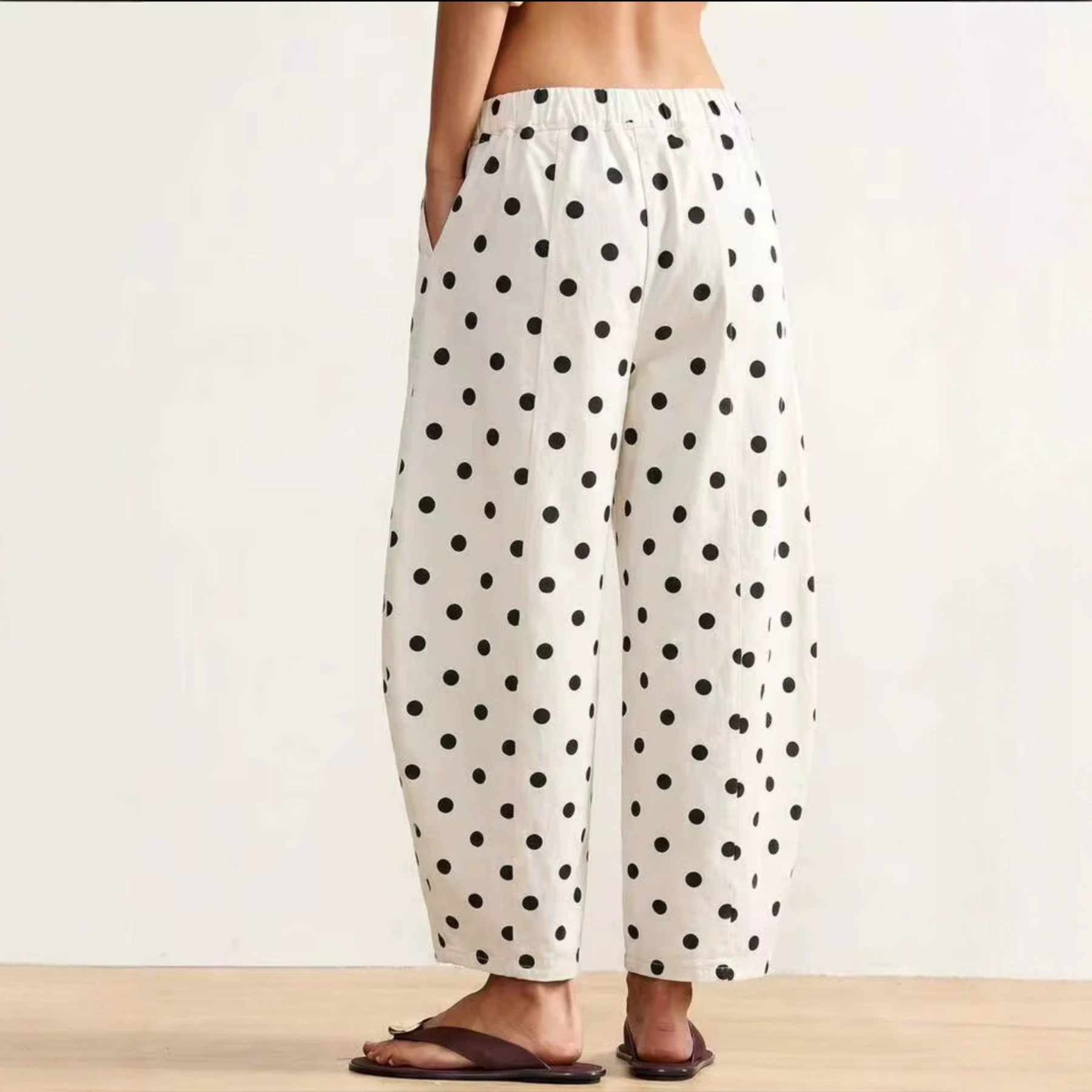 Korean-style Versatile Elastic-waist Wide-leg Pants With Round Polka Dots photo 5