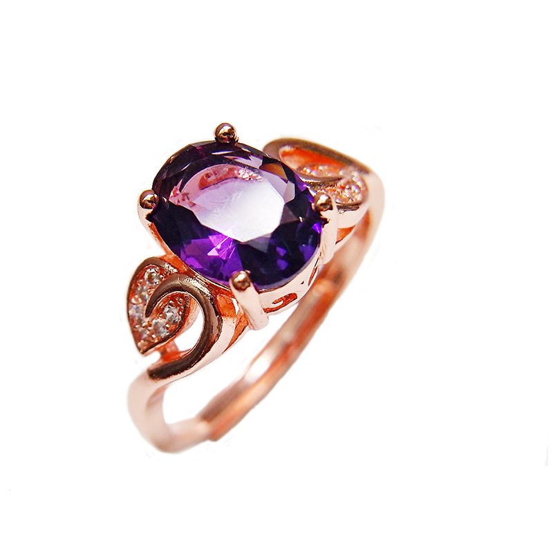Quality Ear Hook Purple Gemstone Diamond Ring Rose Gold Collarbone Necklace Set photo 3