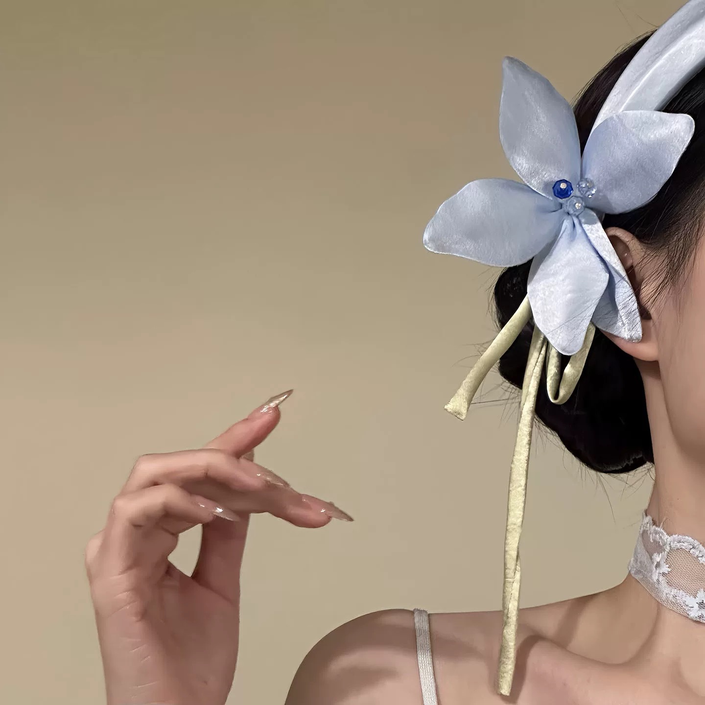 Blue Lily Flower Hairband Headpiece photo 3