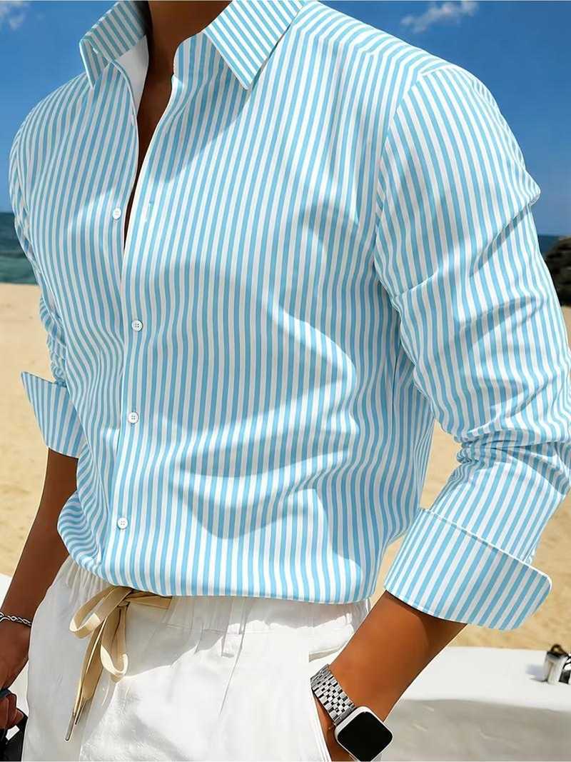 Men's Striped Long-sleeve Shirt For Summer photo 3