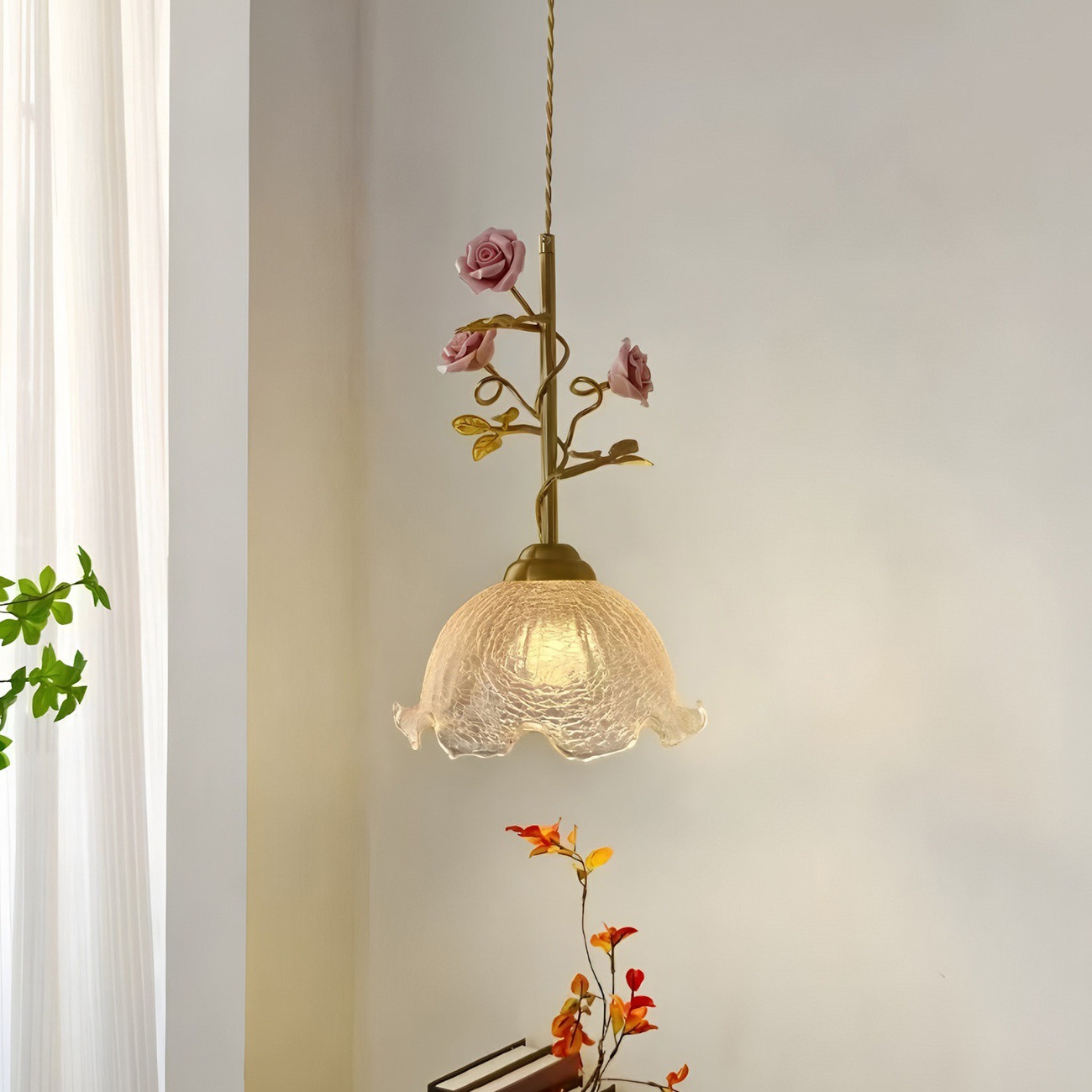 Rose-flower Ambiance Bedside Pendant Lamp photo 3