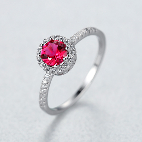 925 Silver Single-Row Diamond Ruby Ring For Women photo 3