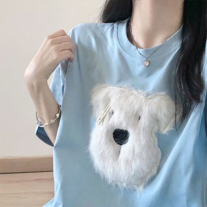 Cotton Plush Puppy Embroidered Short Sleeve photo 5