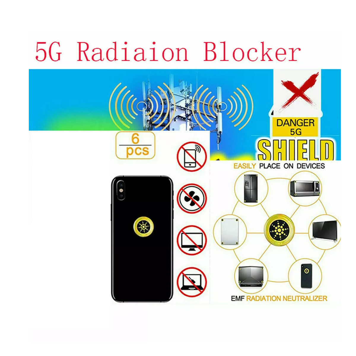 Negative Ion Shield 6pcs 5G Version Radiation-Proof Protective Sticker For Mobile Phones photo 4