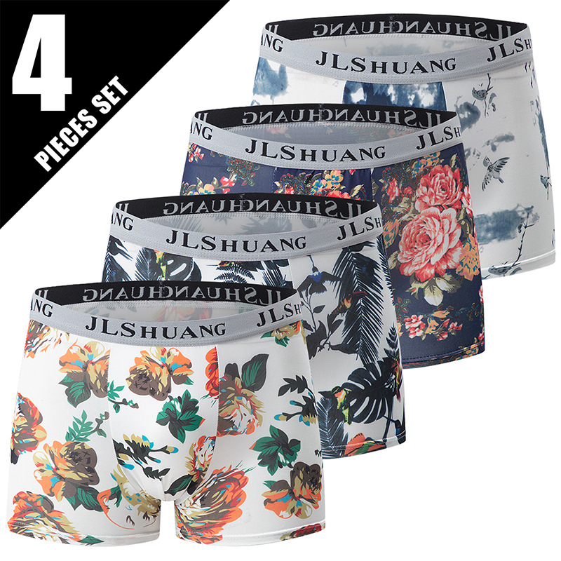 4-Pack Mens Fashionable Boxer Briefs With Floral Print photo 4