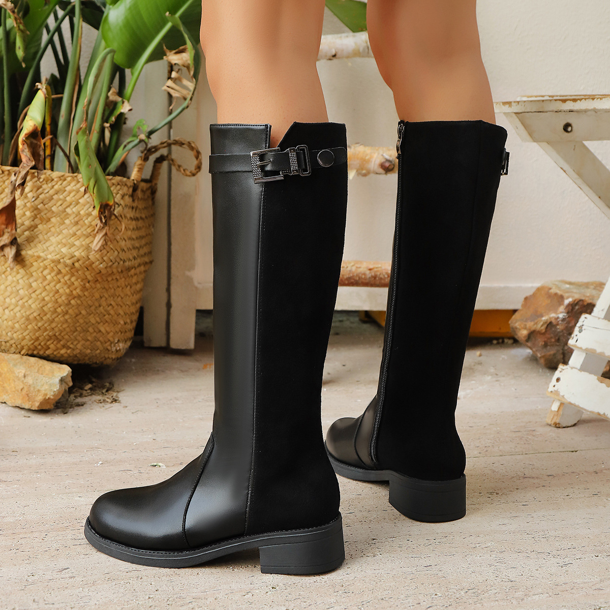 Plus-size Side-zip Suede Belt-buckle Low-heeled Boots For Women photo 7
