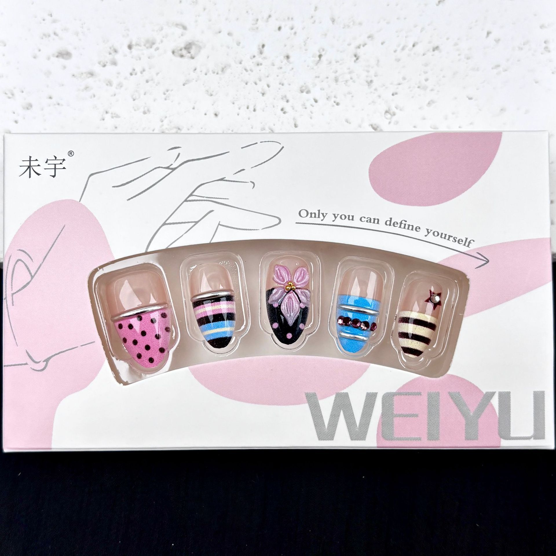 3D Flower Striped Wearable Nails Nail Art Stickers photo 2
