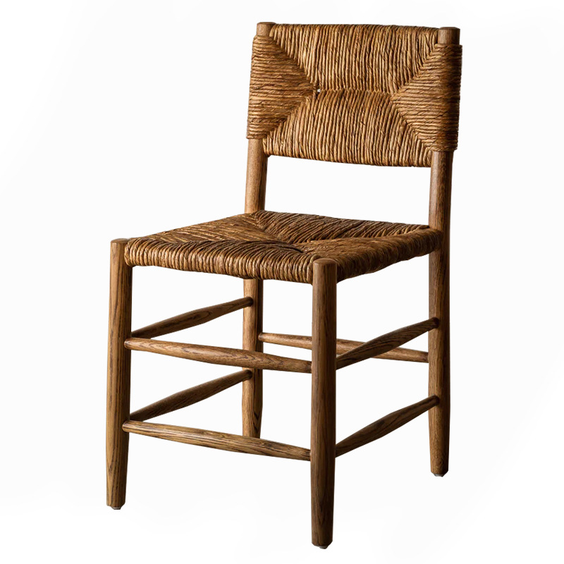 Retro Woven Bar Chair Solid Wood Dining photo 5