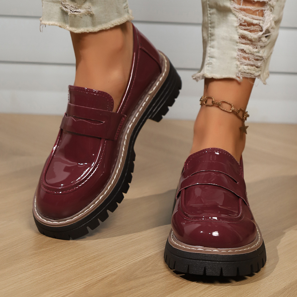 Thick-soled British-style Large-size Cross-border Loafers Platform Single-layer Shoes photo 2