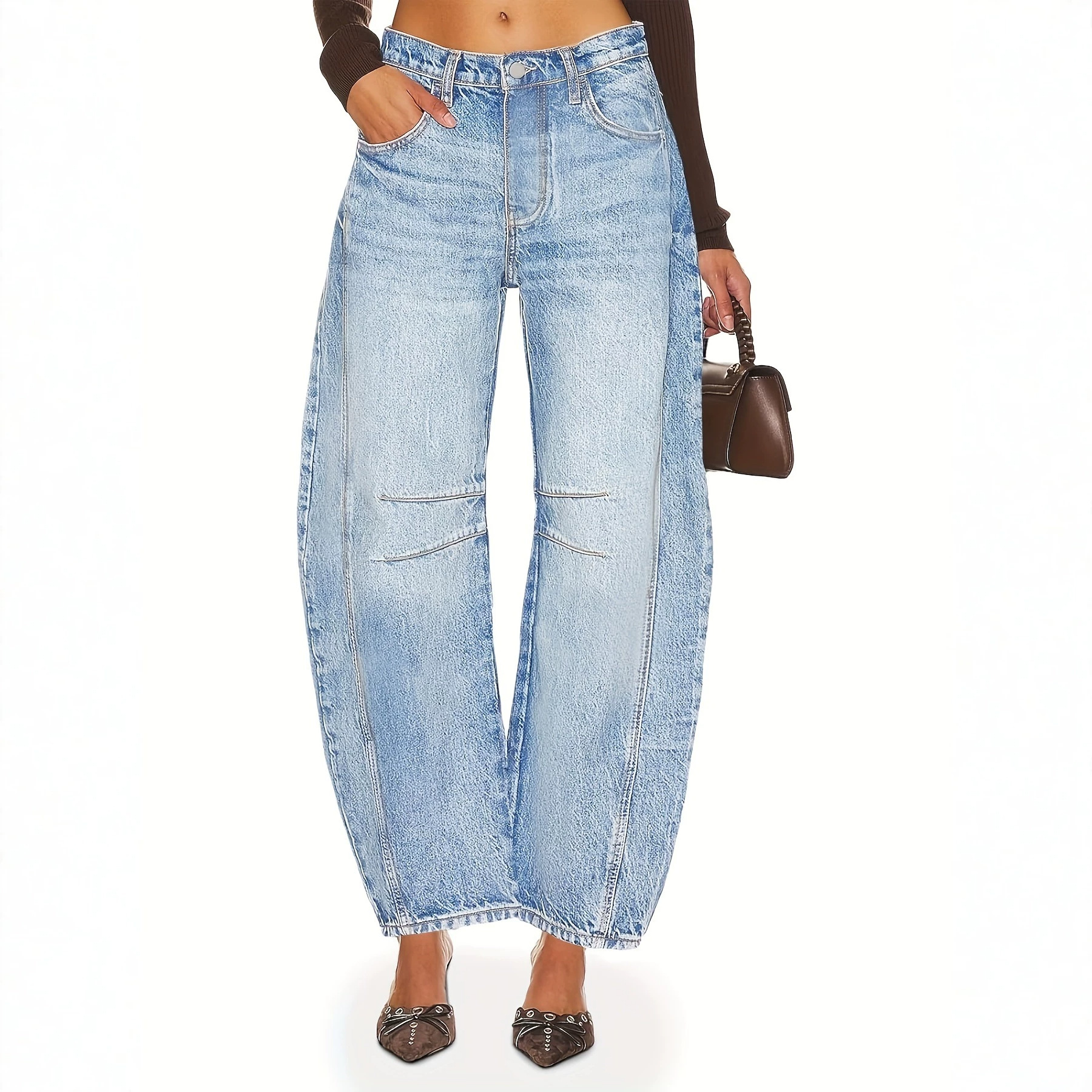 Women's Loose-Fit Cropped Wide-Leg Mid-Waist Denim Pants photo 1