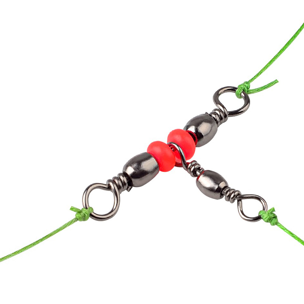 Red Bead Triple Swivel T-Connector Fishing Accessory Figure-Eight Swivel Fishing Gadget photo 1