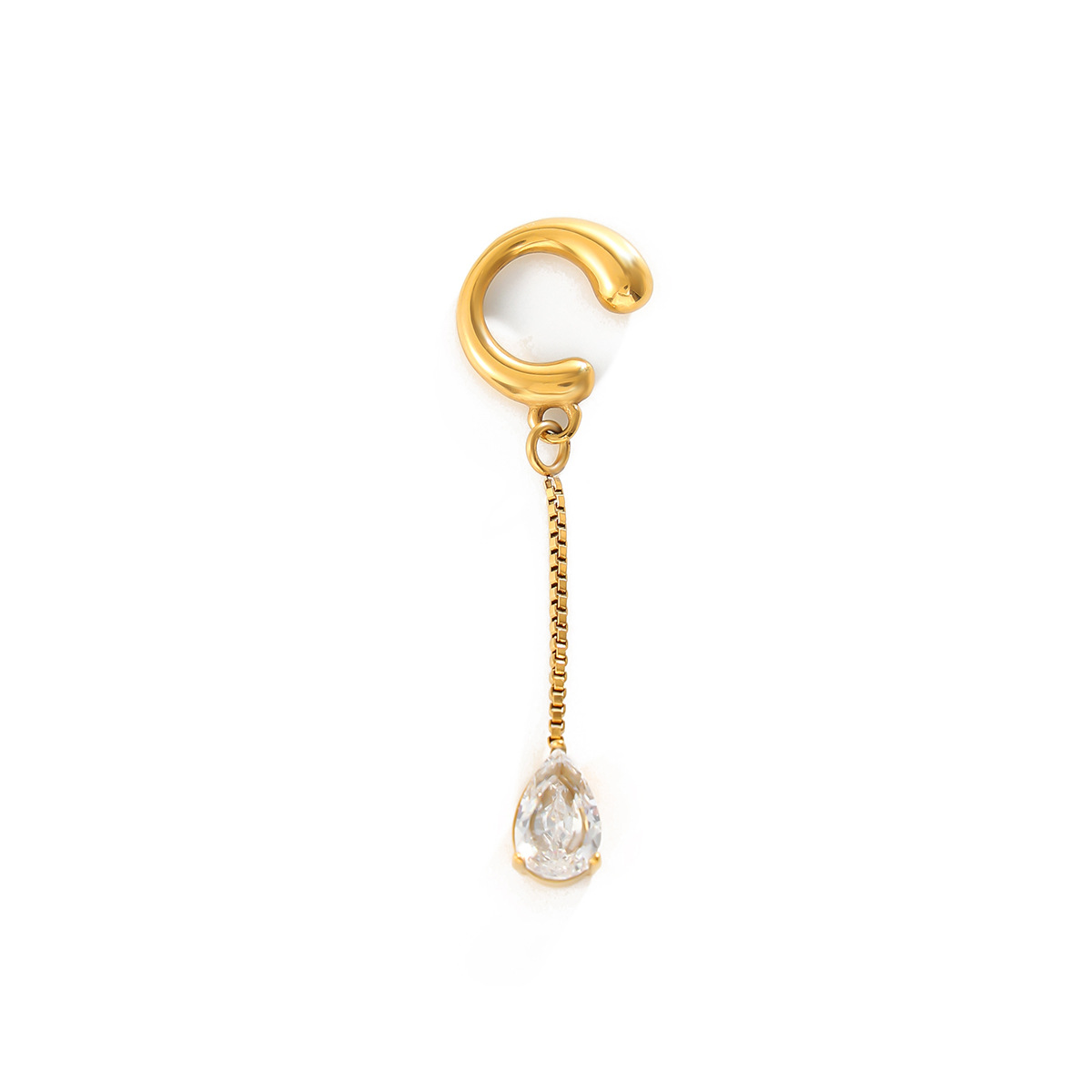 Tassel Water Drop Pendant Zircon Stainless Steel Ear Cliip photo 2