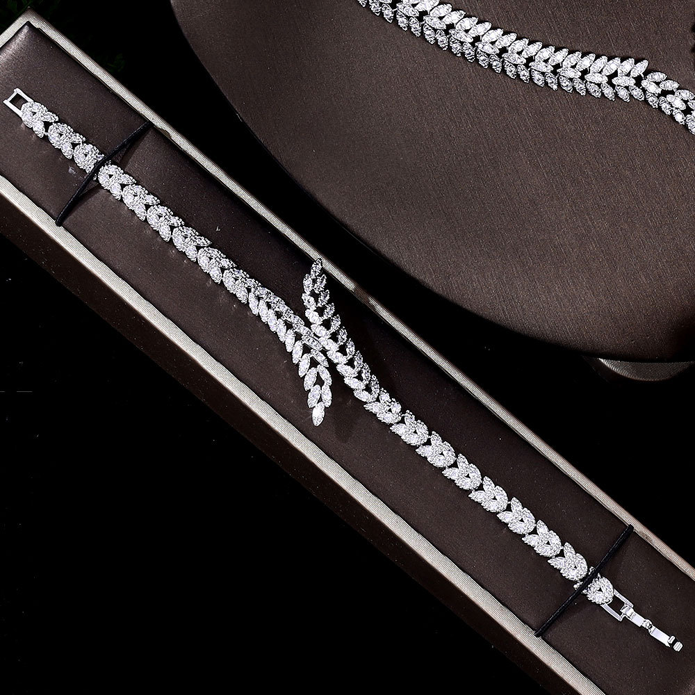3A Zircon Jewelry Micro Set Full Crystal Necklace And Earrings 4 Piece Set For Weddings And Banquets photo 5
