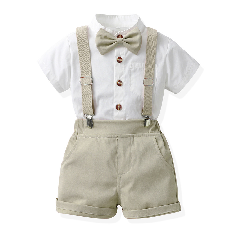 Boys Candy-Colored Stand-Neck Short-Sleeve Suspender Pants Set photo 6