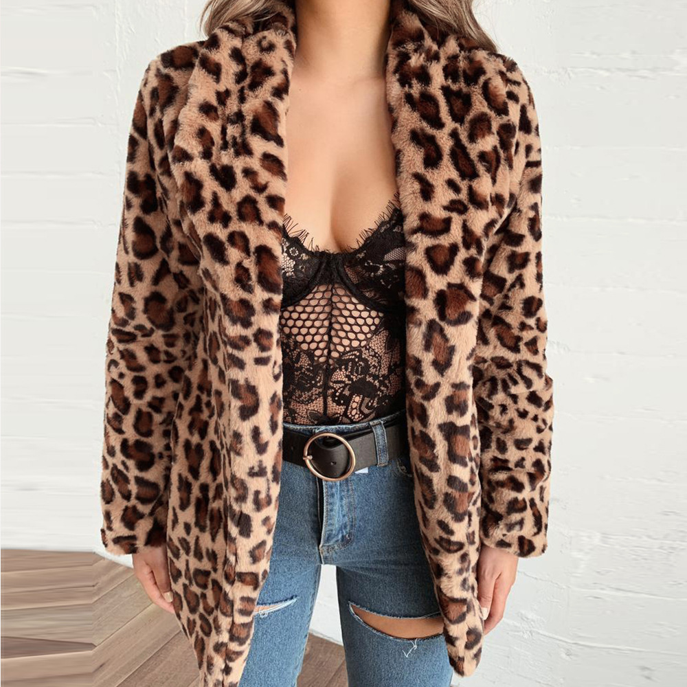 Leopard-Print Faux Fur Coat With A Blazer Collar photo 3